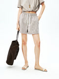 Japanese Cotton Linen Plaid Shorts | Drawstring Elastic Waist | A-Line Wide Leg | Women Bottoms | MRS Studios