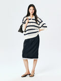 Washi Paper Yarn Knit Polo | Open-Mesh Stripes | Drop-Shoulder Mid-Sleeve | Women Knitwear | MRS Studios