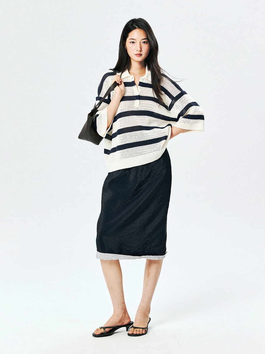 Washi Paper Yarn Knit Polo, view 4
