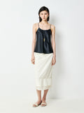 Silk-Sheen Cotton Blend Bud Skirt | Cupro-Panel Raw Edges | Shirred Ruffle Hem | Women Skirt | MRS Studios