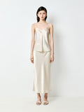 Japanese Acetate Camisole and Fishtail Skirt Set | Pleated Satin Finish | Bias-Cut Drape | Women Set | MRS Studios
