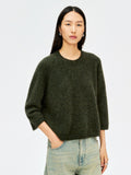 Melange Wool Cashmere Silk Pullover | Mid-Sleeve Lightweight Sweater | Soft Airy Blend | Women Knitwear | MRS Studios
