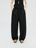 French Linen Curved-Leg Pants | Hidden Inner Drawstring Waist | Forward-Set Side Seam | Women Trousers | MRS Studios