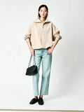 Long-Staple Cotton Loopback Sweatshirt | Ribbed Half-Placket Collar | Drop Shoulder | Women Top | MRS Studios