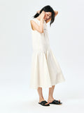 Linen-Cotton Sleeveless Dress | Diagonal Seam Lines | A-Line Flared Hem | Women Dress | MRS Studios