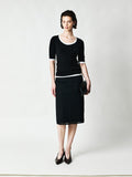 Acetate Mulberry Silk Ribbed Tee | Wide Round Neck | Mid Sleeve Slim Fit | Women Top | MRS Studios