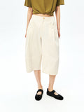Cotton Nylon Pleated Trousers | Semi-Elastic Waist | Cropped Newsboy | Women Pants | MRS Studios