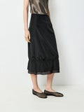 Silk-Sheen Cotton Blend Bud Skirt | Cupro-Panel Raw Edges | Shirred Ruffle Hem | Women Skirt | MRS Studios