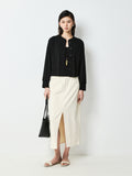 Washed Cotton Denim Skirt | High-Waist Front Slit | Straight Vintage Silhouette | Women Skirt | MRS Studios