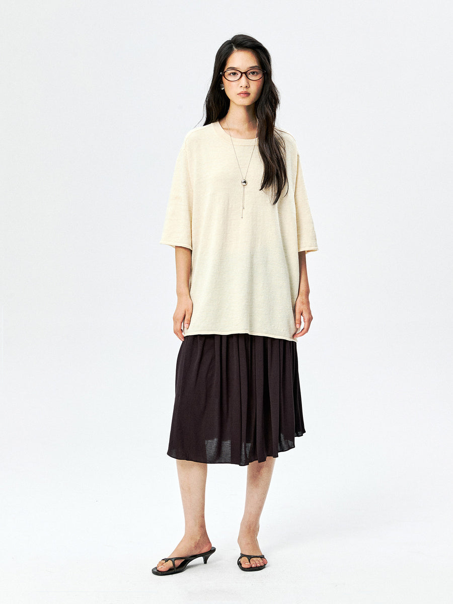 Linen Blend Knit Tee & A-Line Skirt, view 5