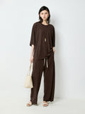 French Linen Knit Cardigan and Pants Set | Two-Tone Melange Yarn | Relaxed Lounge Fit | Women Set | MRS Studios