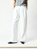 Pima Cotton Normandy Linen Pleated Trousers | Tailored Front Pleats | Welt Back Pockets | Women Pants | MRS Studios