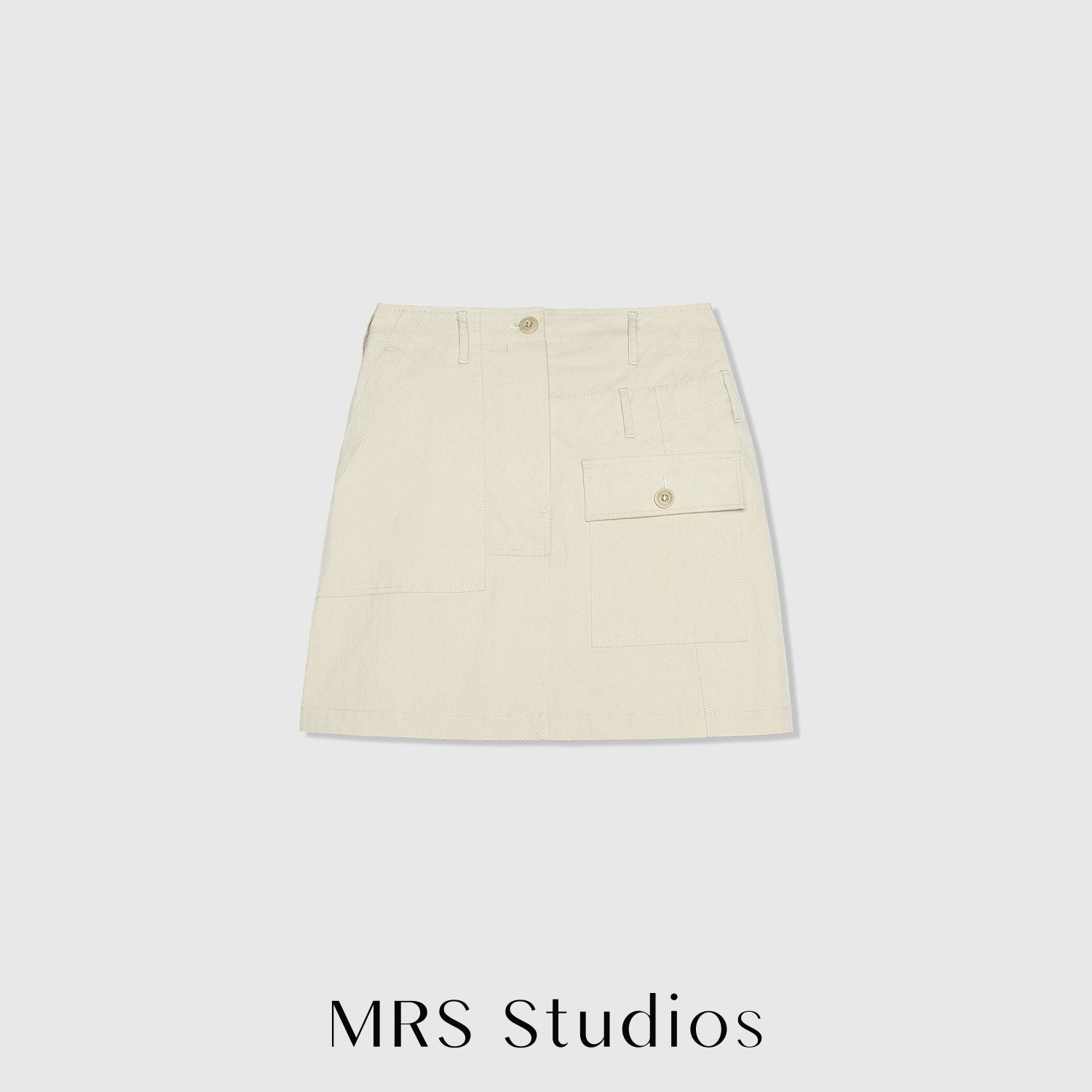 Cotton Nylon Canvas Utility A-Line Skirt | Asymmetric Pocket Design | High-Waist Flattering Cut | Women Skirt | MRS Studios