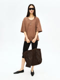 Wide U-Neck Slub Cotton T-Shirt | Dry-Touch Snowflake Cotton | Relaxed Oversized Fit | Women Top | MRS Studios