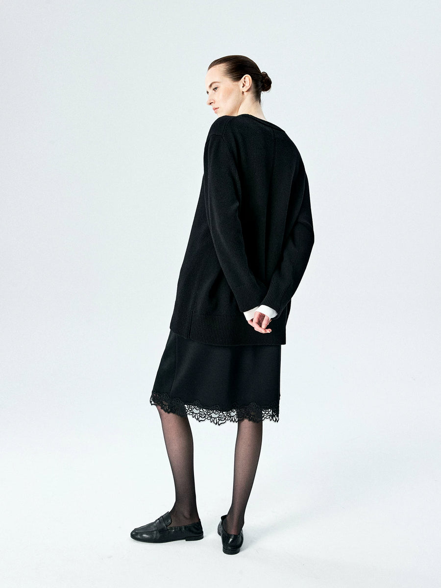 Merino Wool Ponte Lace-Hem Skirt, view 2