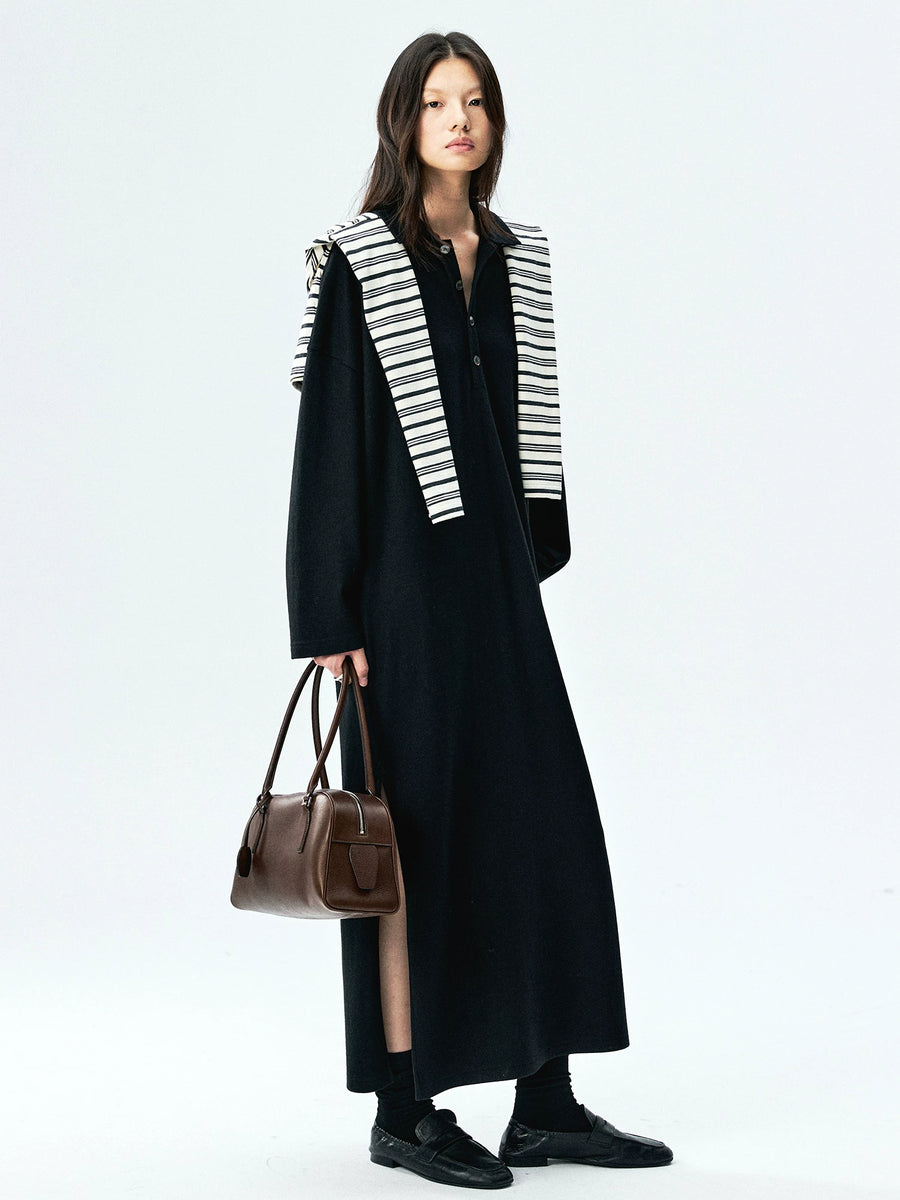 Superfine Merino Knit Polo Maxi Dress, view 5