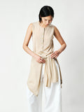 Wool Silk Hemp Knit Cardigan Vest & Tee Set | Horn Buttons | Rolled Edges | Women Knitwear | MRS Studios
