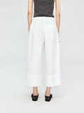 American Pima Salt-Shrunk Wide-Leg Pants | Drawstring Elastic Waist | Cropped Wide-Leg Cut | Women Trousers | MRS Studios