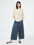 Korean Linen-Cotton Balloon Pants | Elastic Drawstring Waist | Cropped 9/10 Length | Women Trousers | MRS Studios