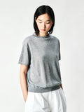 Consinee Lyocell Cashmere Knit Top | Rolled-Edge Funnel Neck | Short Sleeve | Women Knitwear | MRS Studios