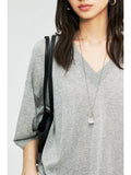 Acetate Cotton V-Neck Knit Top | Relaxed Drop-Shoulder Cut | Ribbed Placket and Cuff | Women Knitwear | MRS Studios