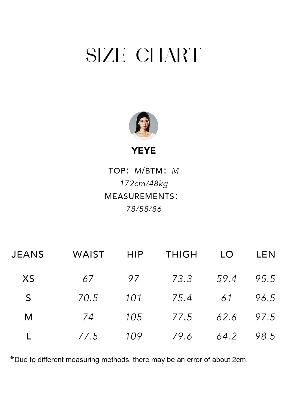 Size chart for Raw Denim Wide-Leg Jeans