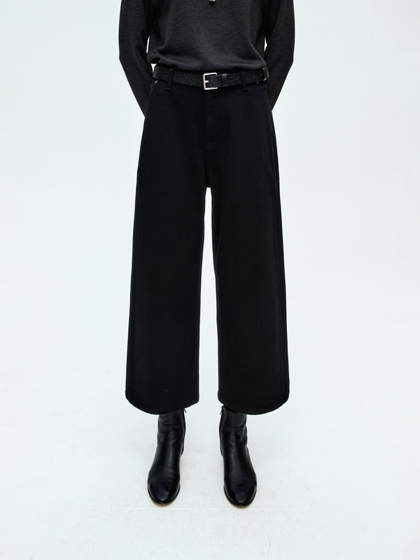 Eco-Wash Wide Leg Cropped Jeans | Fleece Lined | Shifted Side Seam Design | Women Jeans | MRS Studios