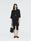 Wash-Crinkle Jersey T-Shirt Dress | Origami Crumpled Texture | Drop Shoulder Mid Sleeve | Women Dress | MRS Studios