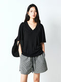 Japanese Cotton Linen Plaid Shorts | Drawstring Elastic Waist | A-Line Wide Leg | Women Bottoms | MRS Studios