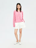 French Linen Yarn Knit Cover-Up | U-Neck Long Sleeve | Rolled Edge Finish | Women Top | MRS Studios