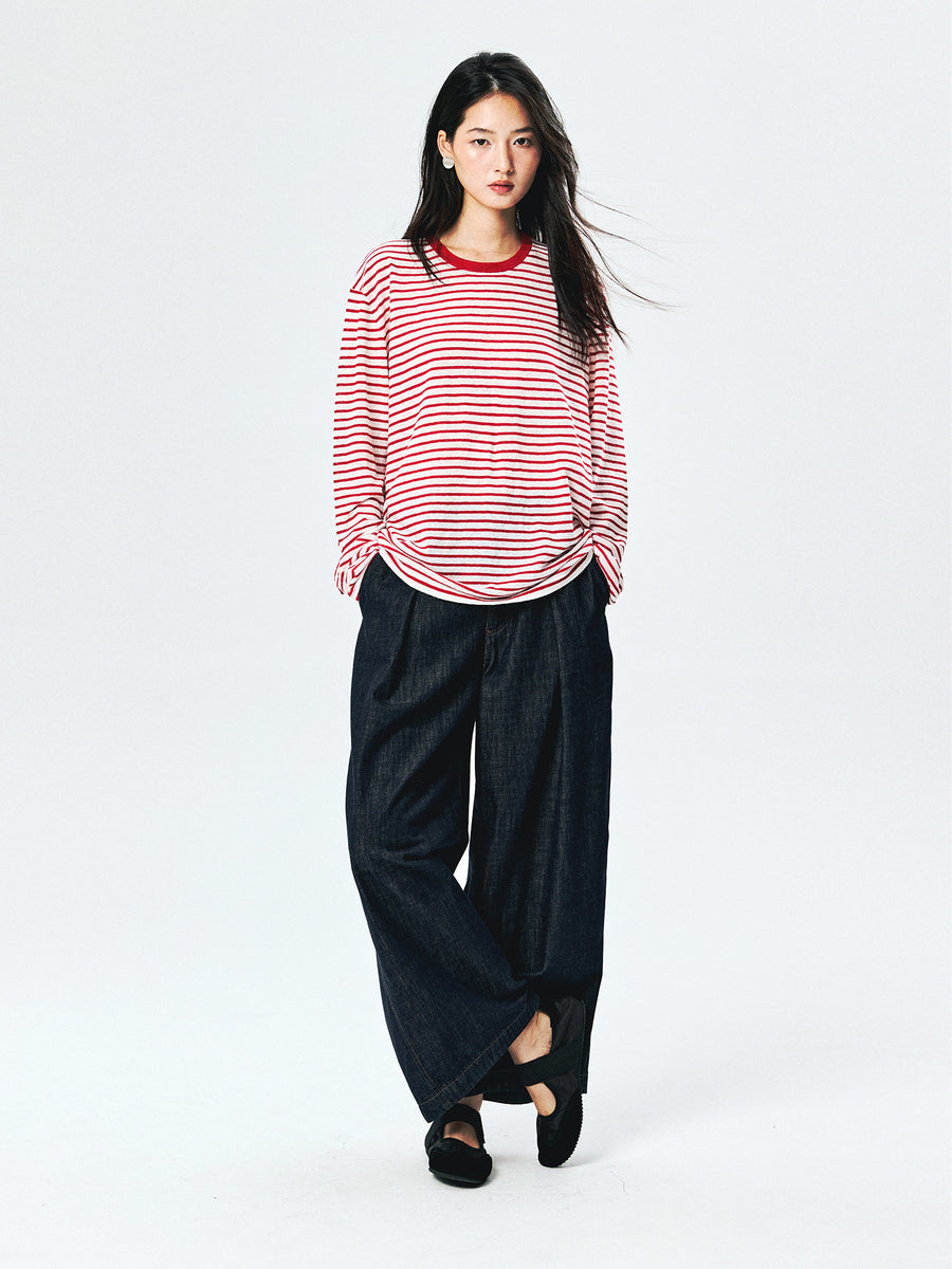 Raw Denim Wide-Leg Jeans, view 4