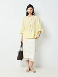 Silk-Sheen Cotton Blend Bud Skirt | Cupro-Panel Raw Edges | Shirred Ruffle Hem | Women Skirt | MRS Studios