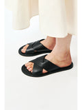 Calfskin Cross-Strap Mules | Lychee-Grain Leather | Leather Sole | Women Shoes | MRS Studios