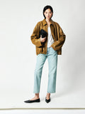 British Lambskin Zip Jacket | Vegetable-Tanned Bubble Leather | Notch Collar | Women Jacket | MRS Studios