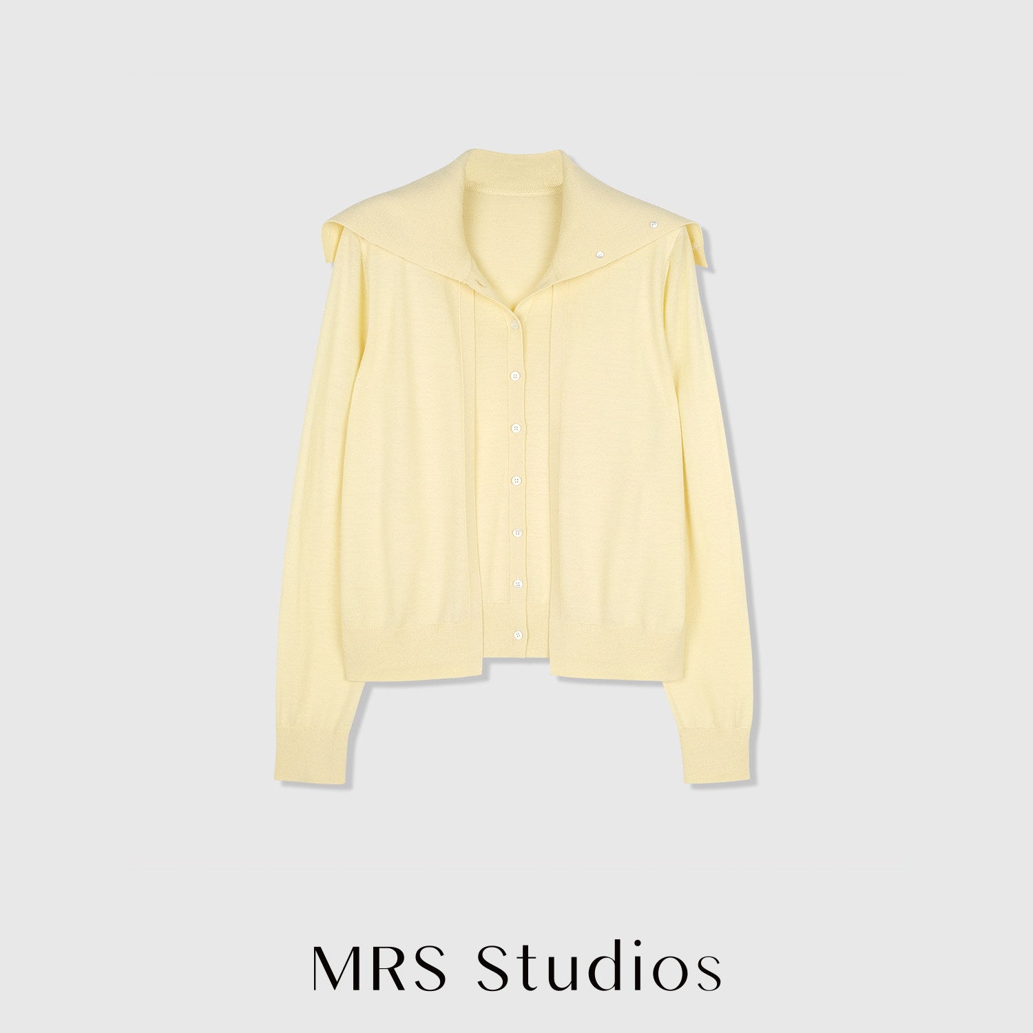 Easy-Care Merino Wool Cardigan | Large Shawl Collar | Faux Two-Piece Design | Women Knitwear | MRS Studios