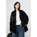Short Glossy Down Puffer Jacket | Stand Collar with Two-Way Zip | Futuristic Design | Shiny Black Winter Coat | MRS Studios