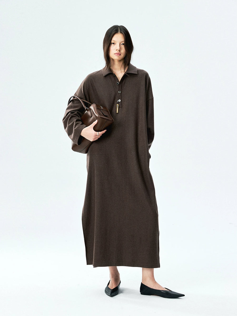 Superfine Merino Knit Polo Maxi Dress, view 3