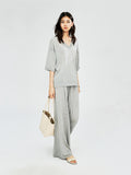 Acetate Cotton V-Neck Knit Top | Relaxed Drop-Shoulder Cut | Ribbed Placket and Cuff | Women Knitwear | MRS Studios