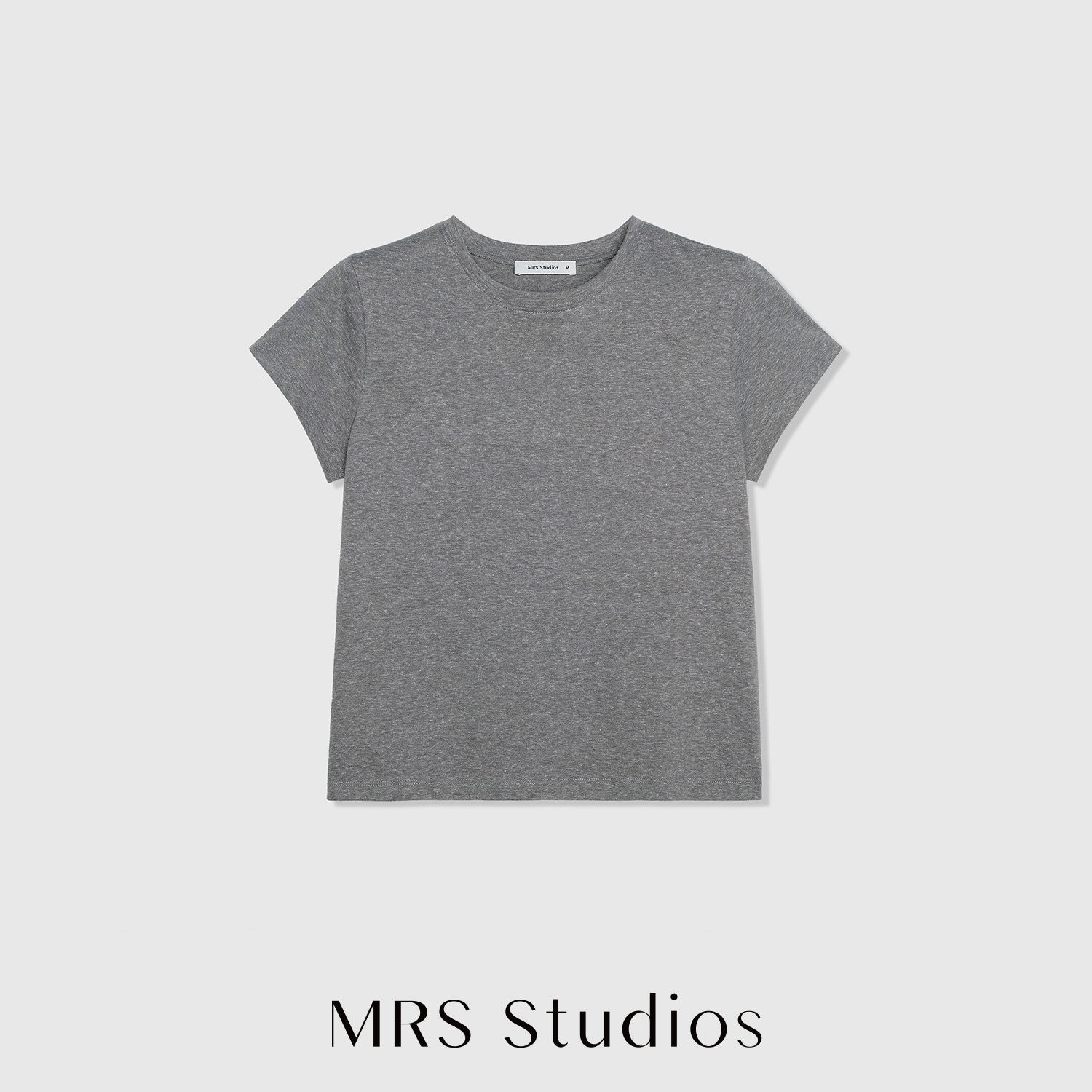 Cotton Linen Melange T-Shirt | Yarn-Dyed Granular Texture | Set-In Sleeve Slim Cut | Women Top | MRS Studios