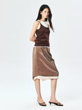 Viscose-Nylon Crepe Skirt | Lustrous Drape | Contrast-Trim Hem with Rear Slit | Women Skirt | MRS Studios