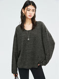 French Linen Yarn Knit Cover-Up | U-Neck Long Sleeve | Rolled Edge Finish | Women Top | MRS Studios