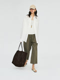 American Pima Salt-Shrunk Wide-Leg Pants | Drawstring Elastic Waist | Cropped Wide-Leg Cut | Women Trousers | MRS Studios
