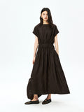 Japanese Acetate Midi Dress | Shirred Elastic Waist | Boat Neckline | Women Dress | MRS Studios