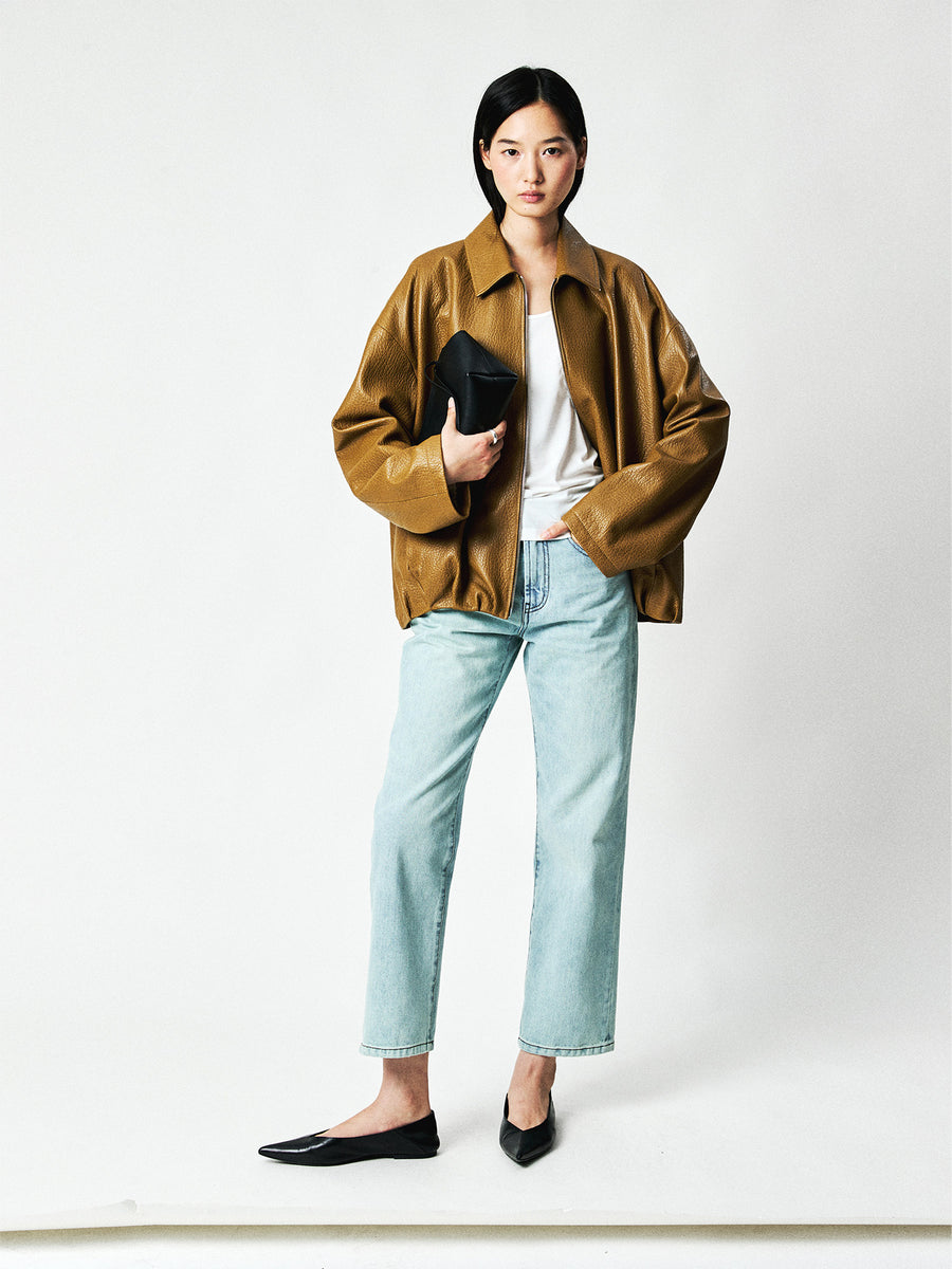 Mesh-Weave Cotton Straight Jeans, view 6