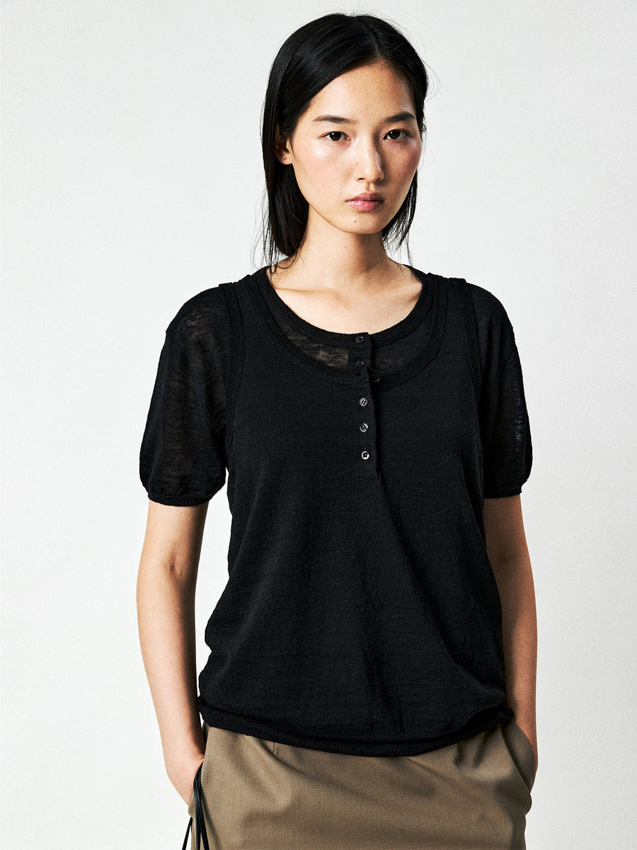 Linen Henley Tee & U-Neck Vest Set, view 7