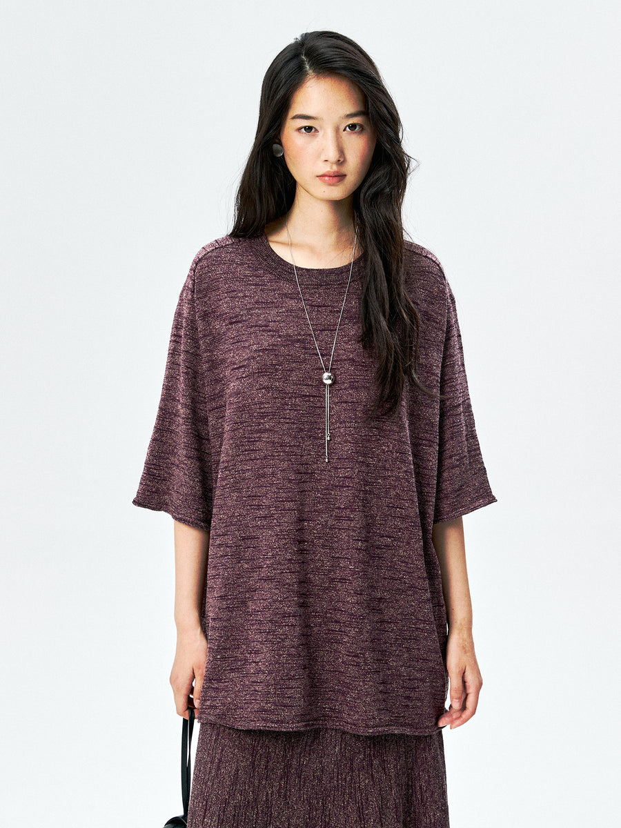 Linen Blend Knit Tee & A-Line Skirt, view 4