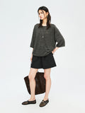 French Linen Yarn Knit Tee | Crew Neck Half Sleeve | Rolled Edge Finish | Women Top | MRS Studios