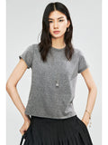 Cotton Linen Melange T-Shirt | Yarn-Dyed Granular Texture | Set-In Sleeve Slim Cut | Women Top | MRS Studios
