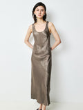 Japanese Acetate Satin Slip Dress | Architectural Panel Seams | U-Neck Micro-Fishtail | Women Dress | MRS Studios