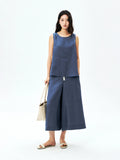 Linen Vest and Culottes Set | Wide-Leg Cropped | Half-Elastic Drawstring Waist | Women Set | MRS Studios